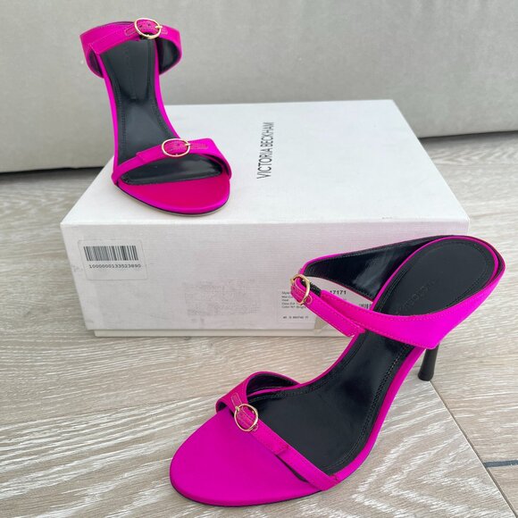 Victoria Beckham 90 Jordy Mule Sandals Stilettos in Hot Pink | Fuchsia | Size 8 - Picture 9 of 10